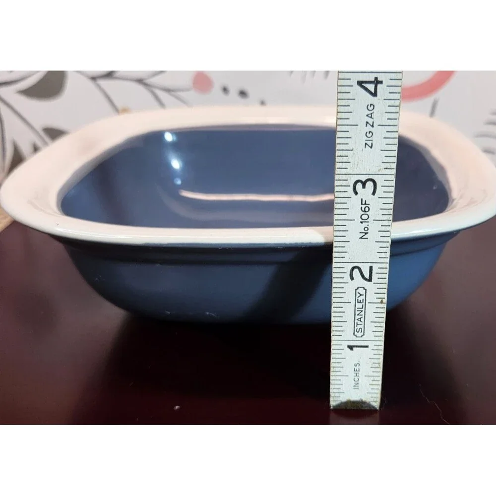 Castlemere Ceramic Dog Dish Food Water Bowl Blue w/ White Embossed Bone (read)